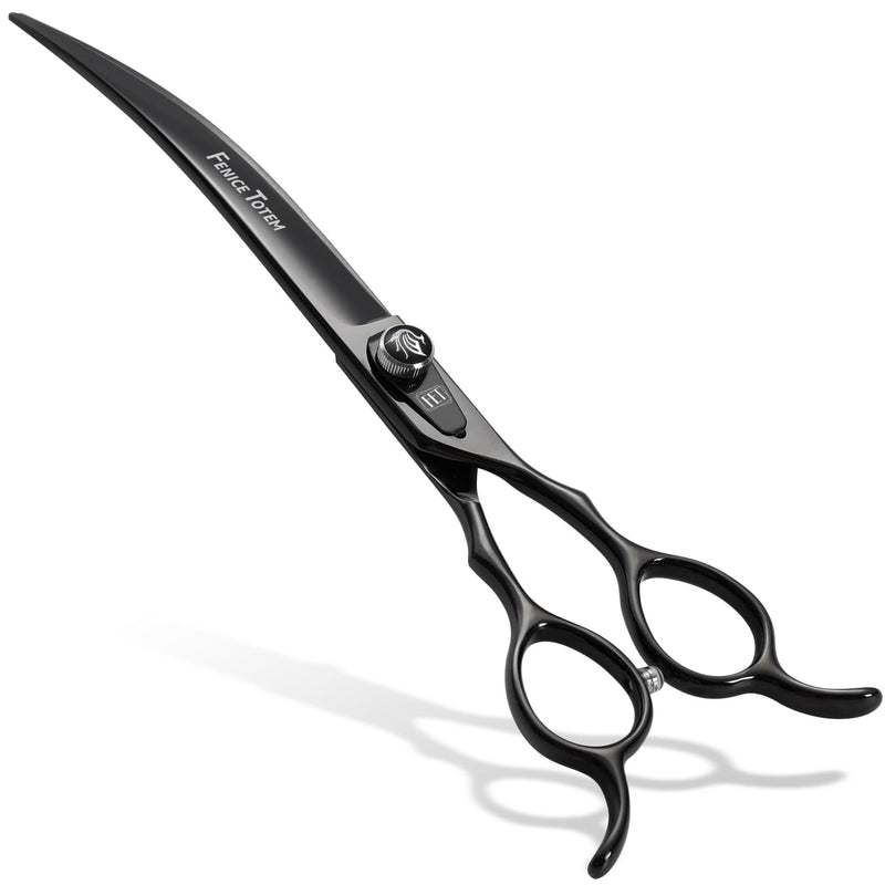 Dog Grooming Scissors: 7.5 inch Bright Black Pet Curved Shears Made Of Japanese 440C Advanced Stainless Steel Professional Grooming Scissors for Dogs Cats and Other Pets 8" - PawsPlanet Australia