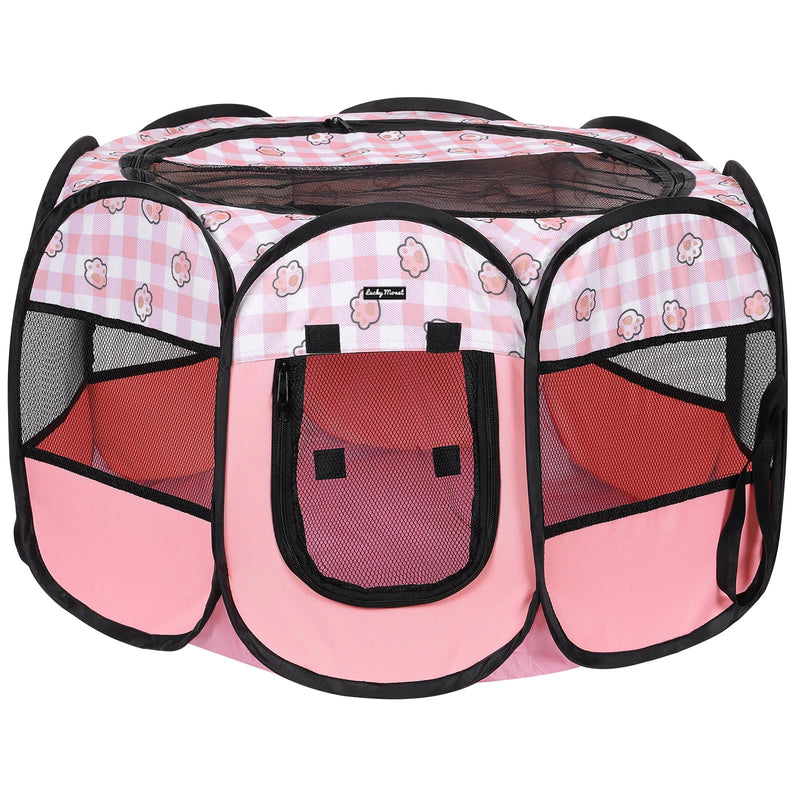 Lucky Monet Foldable Dog Playpen Cat Puppy Playpen Indoor Pop Up Pet Animal Playpen Outdoor Kennel Cage Pen Tent for Small Medium Dog Puppy Cat Kitten Rabbit - Small, Pink Small(29"x29"x16")