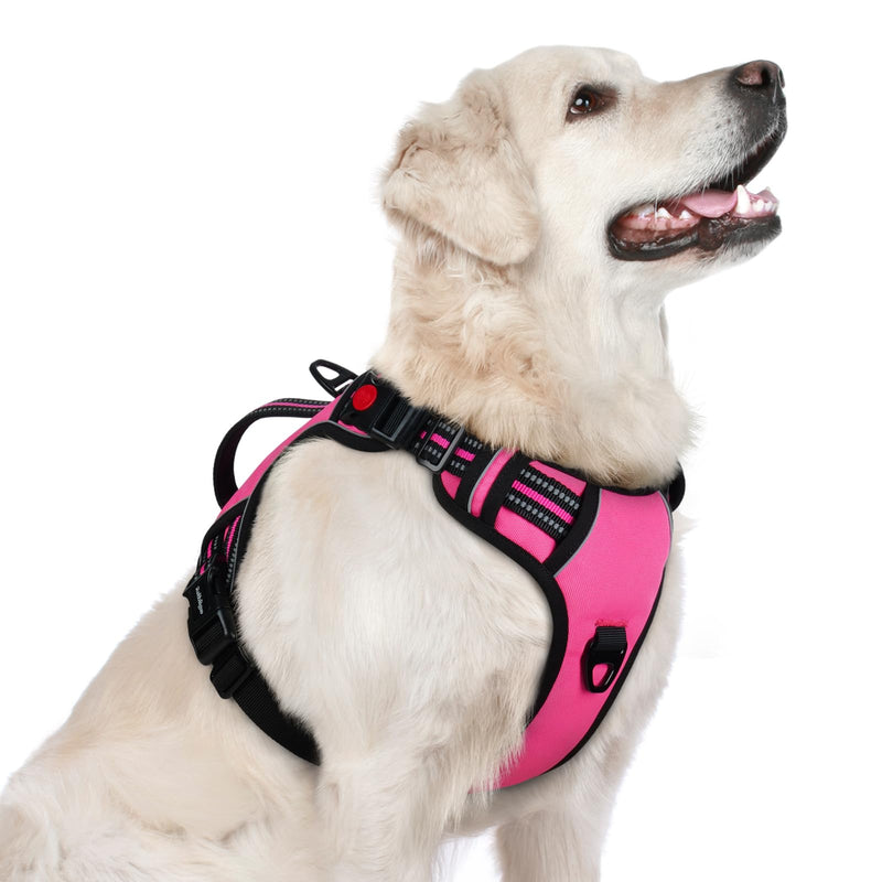 rabbitgoo Dog Harness for Large Dogs, No Pull Pet Harness with Soft Padded Handle, Adjustable Reflective Vest with 3 Buckles, Easy Walking Harness with 2 Leash Clips, Pink, L - PawsPlanet Australia