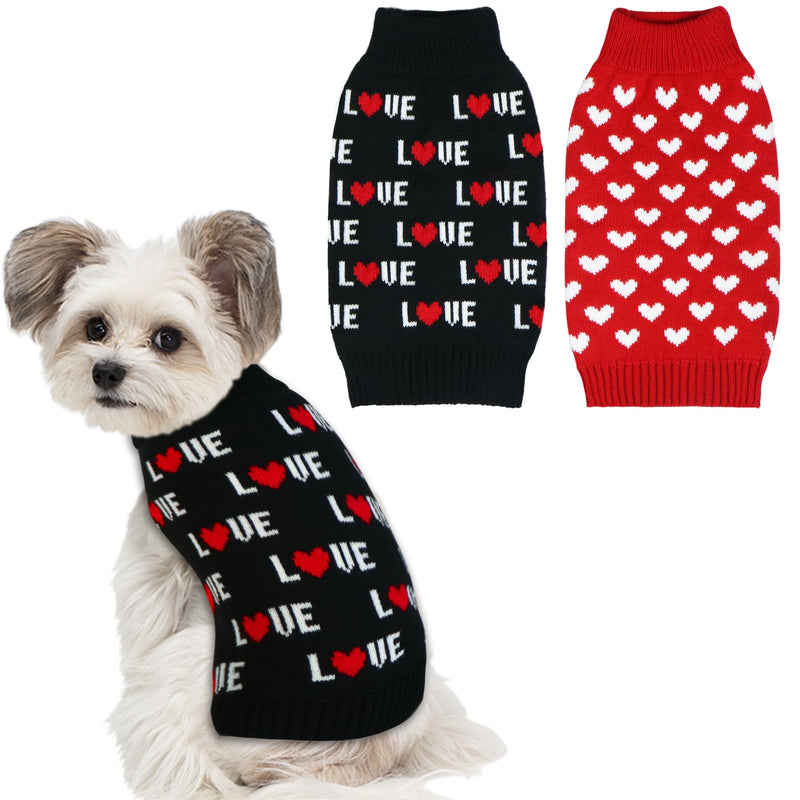 2 Pack Valentine’s Day Dog Sweater, Dog Valentines Day Clothes Dog Valentines Outfit Knitted Dog Sweaters for Small Medium Large Dogs Pets (Red Heart & Black Love, M) Red Heart & Black LOVE - PawsPlanet Australia