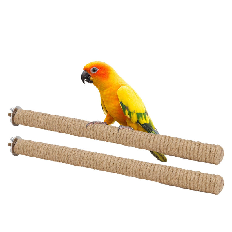 Hypeety Bird Perch Stand Natural Wood Parrot Hemp Rope Perch Birdcage Accessories Perch Standing Toy for Bird Parrot Macaw Cockatoo African Greys Budgies Parakeet 2Pcs (30cm/11.81in) 30cm/11.81in