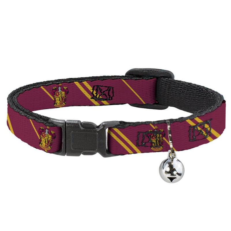 Warner Bros. Cat Collar, Breakaway Collar with Bell, Gryffindor Crest Stripe Burgundy Gold, 8.5 to 12 Inches 0.5 Inch Wide - PawsPlanet Australia