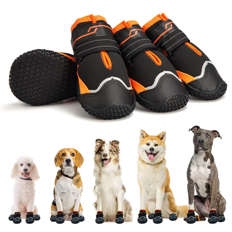 Dog Shoes for Large Dogs Anti-Slip Dog Boots & Paw Protectors for Hot Pavement Waterproof Small Medium Large Dog Booties for Rainy Day Summer Hiking Winter Snowy Day Dog Booties 4PCS Waterproof-Orange Black #4 (width 1.96 inch) for 31-38 lbs - PawsPlanet Australia
