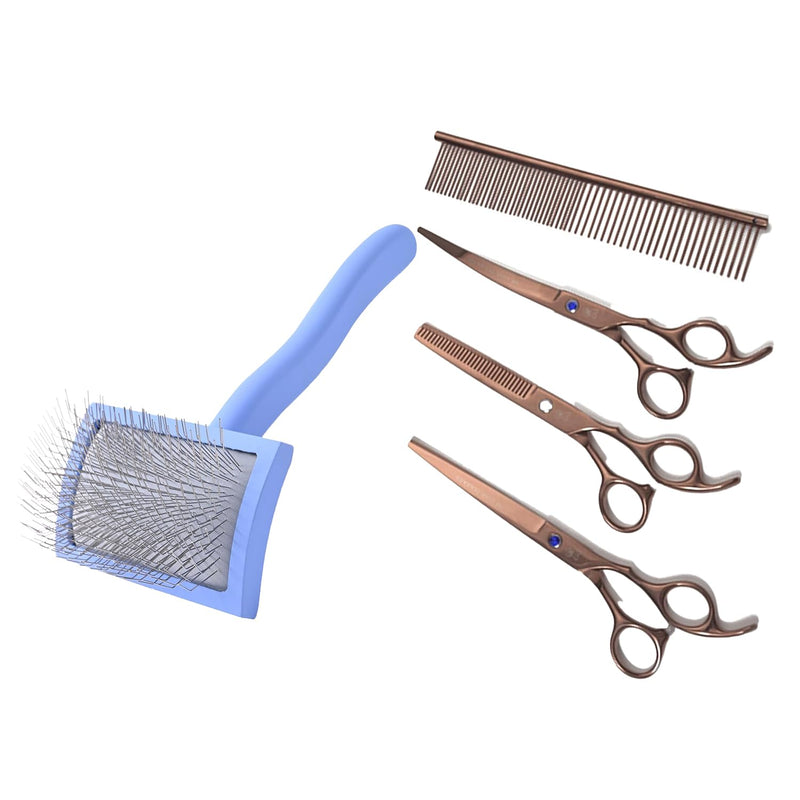 We Love Doodles Medium Curved Slicker Brush and Grooming Scissors Kit Bundle - Soft Pin Goldendoodle Brush and Dog Grooming Scissors Kit - Brush for Dematting & Shedding - Made in USA - PawsPlanet Australia