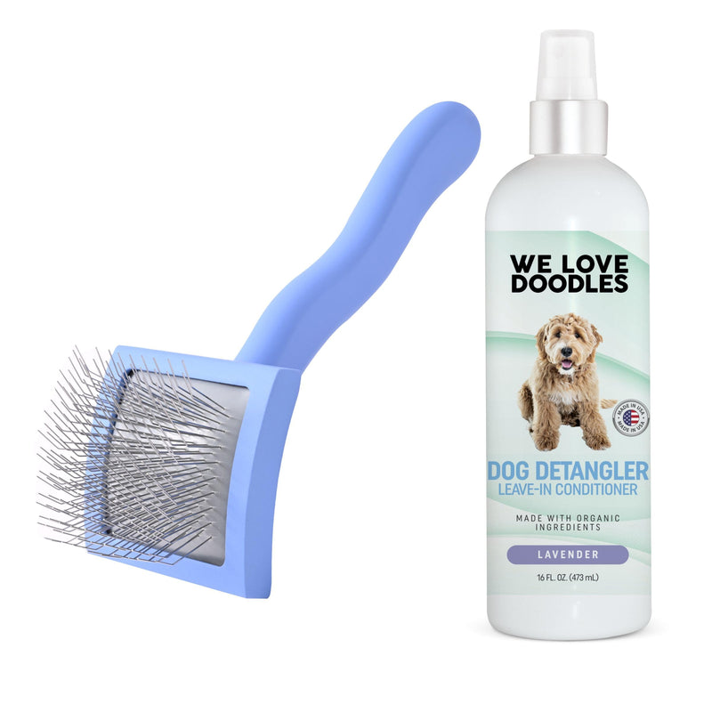 We Love Doodles Small Curved Slicker Brush and Detangler Spray Bundle (Lavender) - Goldendoodle Dematting & Shedding Brush, Tangle Remover Spray - Made in USA - PawsPlanet Australia