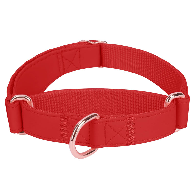 Soft Leather Martingale Dog Collar - Adjustable Rose Gold Limited Slip Collars [Easy to Clean], Stylish Durable Heavy Duty Nylon No Pull Training Collar for Small Medium Large Dogs M Red M (Neck 14"-21", Width 1") - PawsPlanet Australia