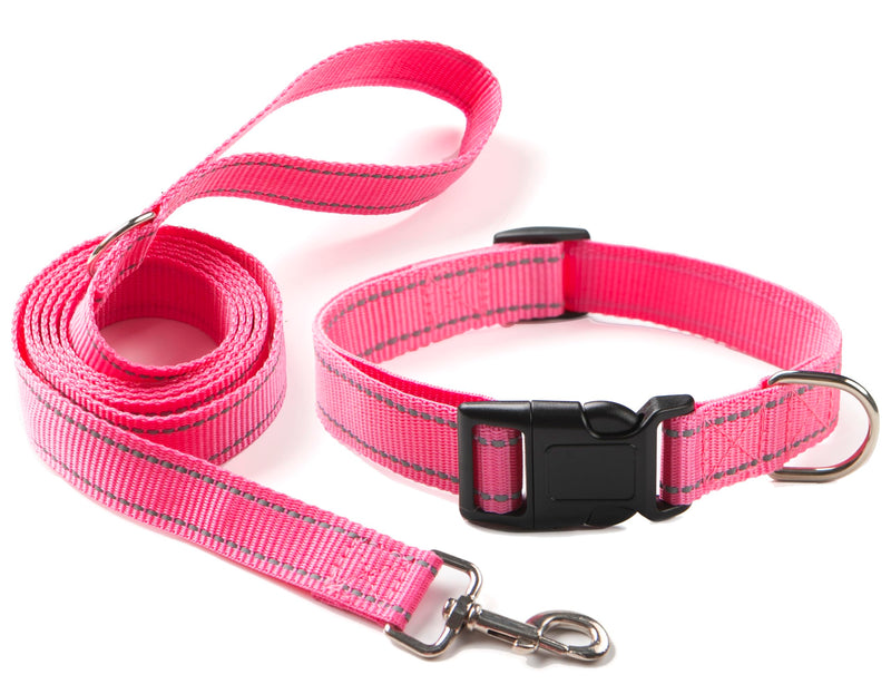 Dog Collar and Leash Set for Small,Medium,and Large Dogs,Ajustable Reflective Nylon Dog Collars and Leashes with Quick Release Buckle,Pink S(Collar+Leash) Small (Collar+Leash) Pink Collar+Leash - PawsPlanet Australia
