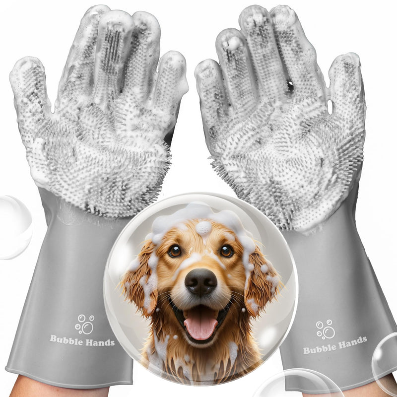 Dog Washing Gloves with Bristle Scrubbers, Reusable Silicone Gloves Ideal for Pet Bathing, Massaging & Grooming (Gray) Gray - PawsPlanet Australia
