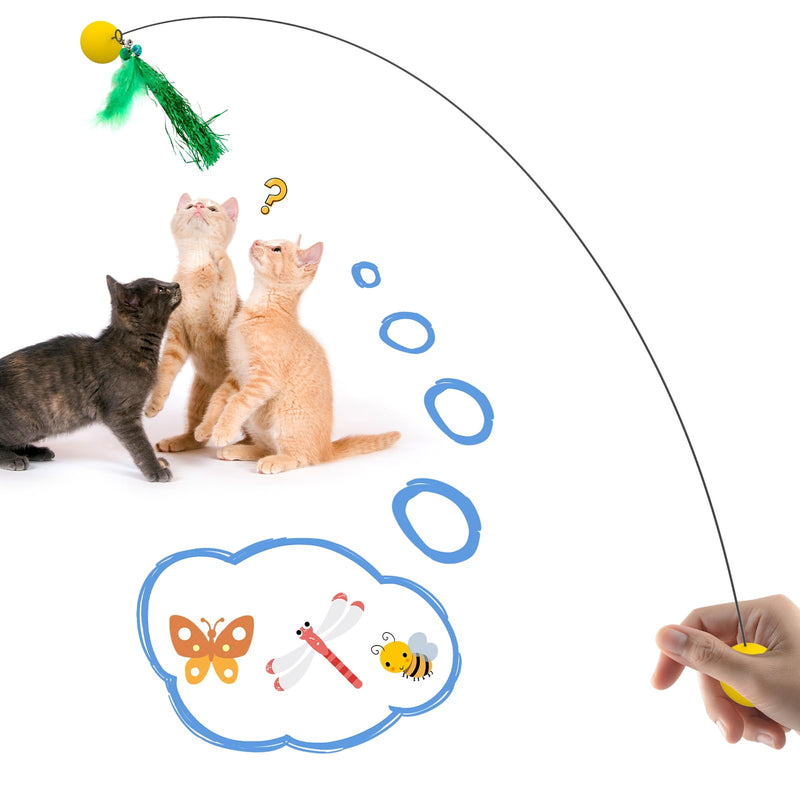 Cat Toys Interactive for Indoor Cats,Cat Wand Toys, Flexible Steel Wire and A Pack of Cat Feather Toys Cat Teaser Toy Refills, Cat Wire Toy for Indoor Bored Cats Play Chase Gifts and Exercise Yellow - PawsPlanet Australia