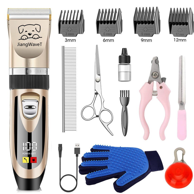 Dogs Hair Trimmer, Dogs Shaver Clippers Grooming Kit - Low Noise Cordless Rechargeable Dog & Cat Horses Clippers, Heavy Duty, Quie Gold