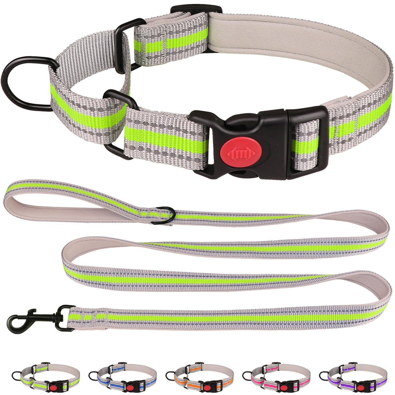 Martingale Collar for Dogs,Soft Neoprene Padded Reflective Martingale Collar and Leash Set Safety Buckle Nylon Martingale Dog Collars for Large Dogs(Green&L) L Green - PawsPlanet Australia