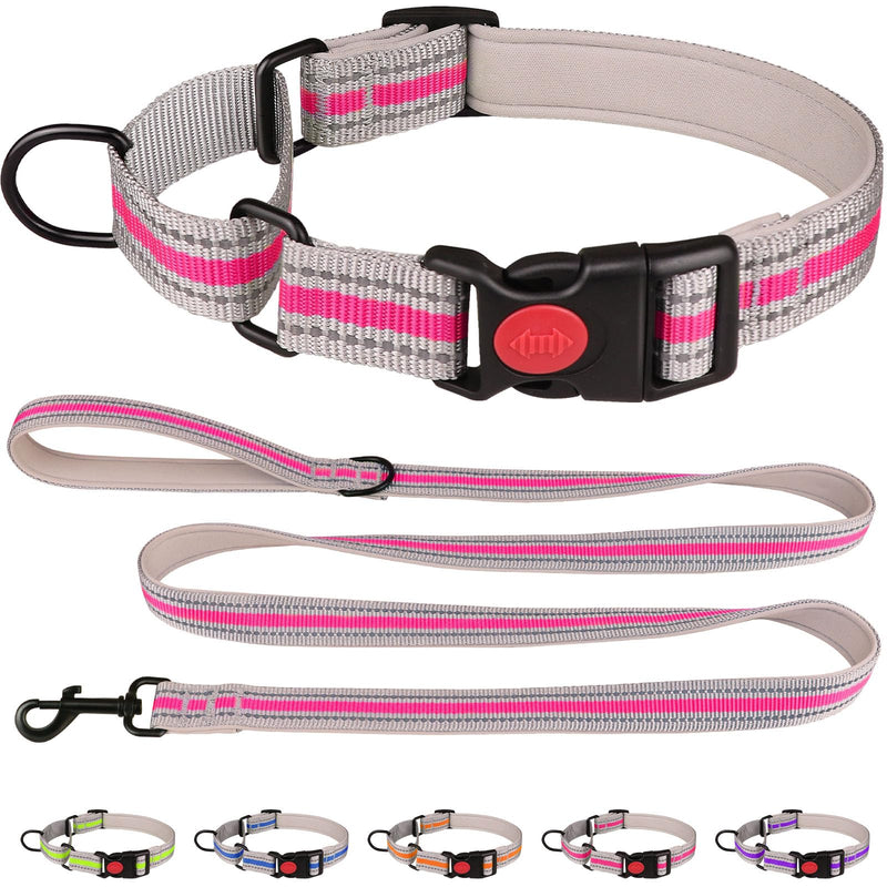 Martingale Collar for Dogs,Soft Neoprene Padded Reflective Martingale Collar and Leash Set Safety Buckle Nylon Martingale Collar for Puppy(Hotpink&XS) XS Hotpink - PawsPlanet Australia