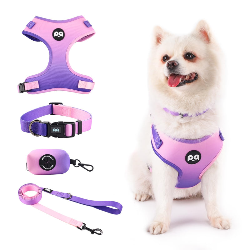 Dog Harness Collar Leash Combo,No Pull Adjustable Vest Cute for Small Puppy Medium Girl/Boy Pets with Poop Bag Holder(XSmall,Purple) XSmall Purple - PawsPlanet Australia