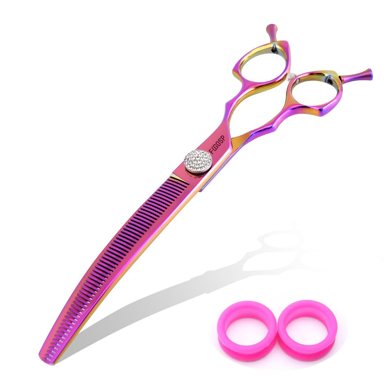 Professional Curved Thinning Shears Dog Grooming Scissors 7.5'' Rainbow Curved Thinner Scissors for Grooming Large Dogs Pet 56 Teeth Japan 440C(Curved Thinner,Rose Red) 7.5 in Curved Thinners Rose Red - PawsPlanet Australia