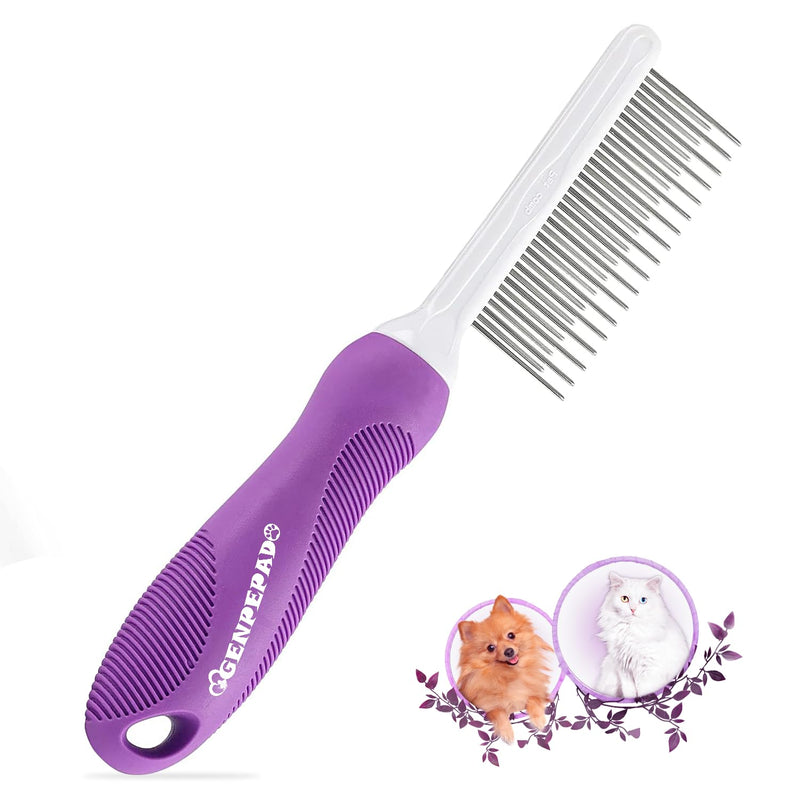 Grooming Comb for Dogs and Cats with Matted Hair, Detangling Pet Comb with Long and Short Stainless Steel Metal Fine Teeth for Removing Mats, Tangles, Knots & Loose Fur from The Undercoat Purple