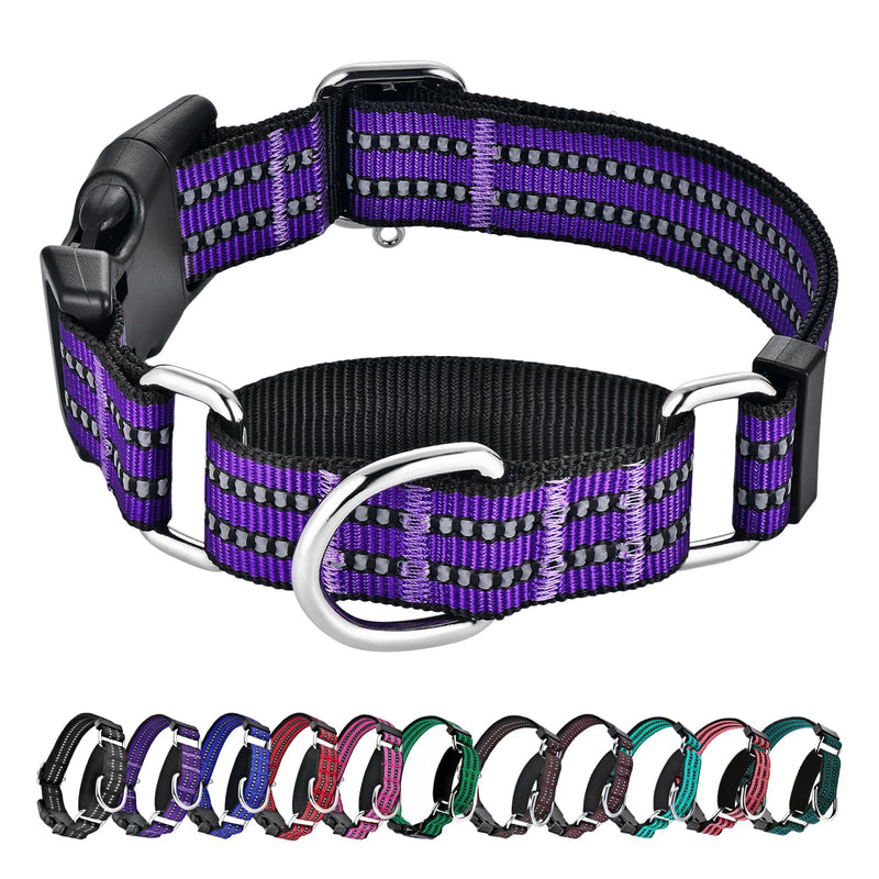 Hikiko Martingale Collar for Dogs Reflective Nylon Dog Collar with Quick Release Buckle Adjustable Training No Slip Dog Collar (Large, Purple) Large