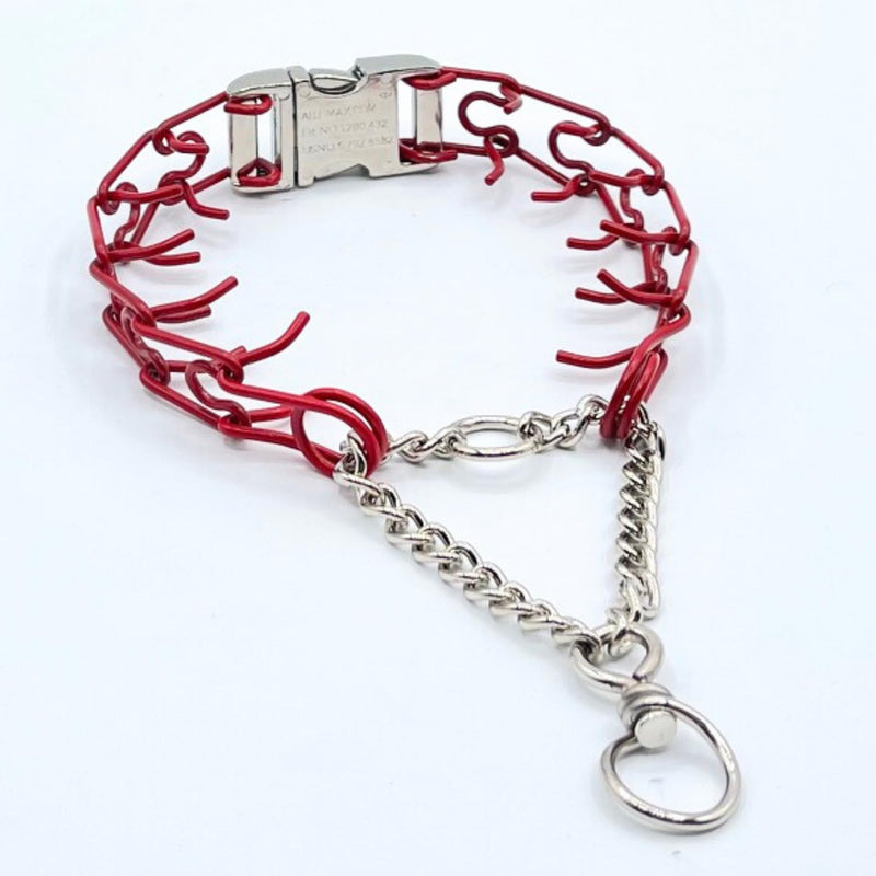 Buckle 2.25mm Stainless Dog Training Collar for Large Breeds | 16” Prong Collar for Dogs 26lbs & Up | No-Pull Collar | Behavior Aid | Fire Engine Red - PawsPlanet Australia