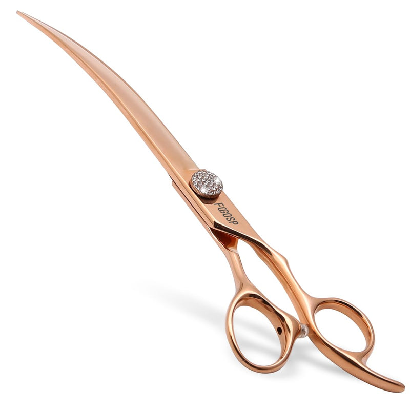 Rose Gold Titanium Curved Dog Grooming Scissors 8'' Downward 30° with Jewelled Screw Japan 440C Professional Pet Grooming Trimming Shears for Large Dogs Poodle(8,Curved) Curved Shears 8 inch - PawsPlanet Australia