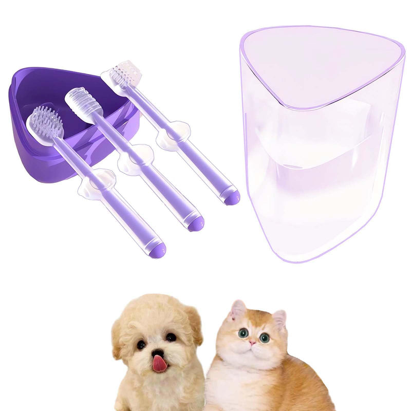 3 Pack Multi Angle Dog Toothbrush with Case for Small Dog & Cat, Soft Silicone Dog Tooth Brushing Kit for Puppies & XSmall Breed, Durable Dog Dental Care to Remove Plaque for Teeth Cleaning. (Purple) Purple - PawsPlanet Australia