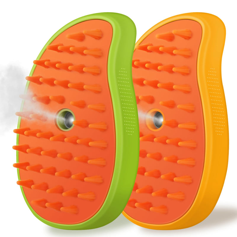 KALAMANDA Cat Steam Brush, 3 In 1 Cat Steamy Brush, Silicone Massage Grooming Brush, Pet Hair Cleaning Brush Comb for Cats Dogs(Yellow/Green) - PawsPlanet Australia