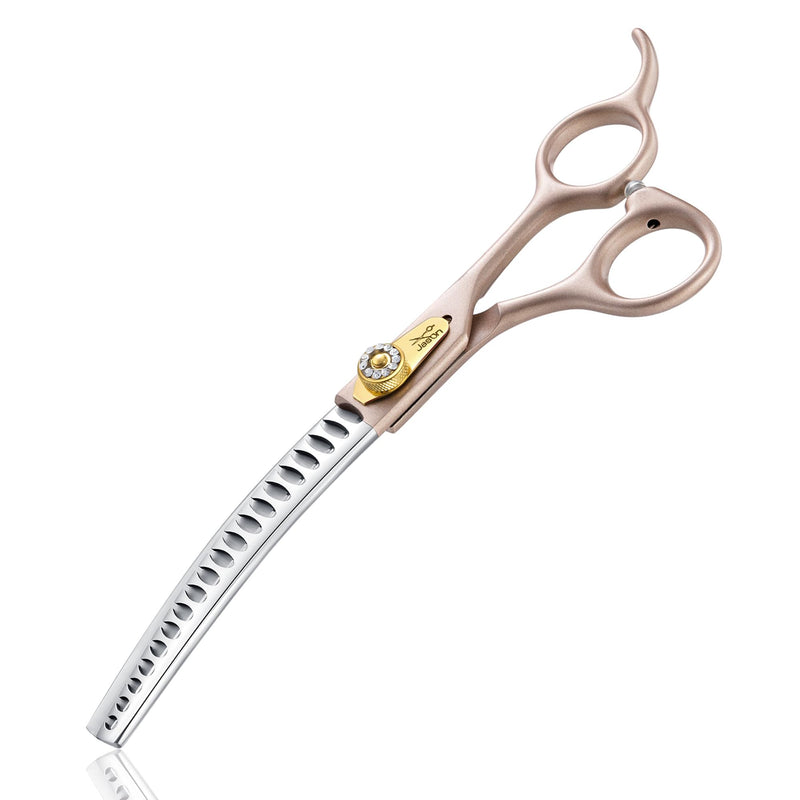 JASON Professional Curved Chunker Shears - 7 Inch Chunker Scissor Dog Grooming Japanese 440C Stainless Steel Diamond Screw with 21 Fishbone Teeth Dog Shears, Rosegold - PawsPlanet Australia