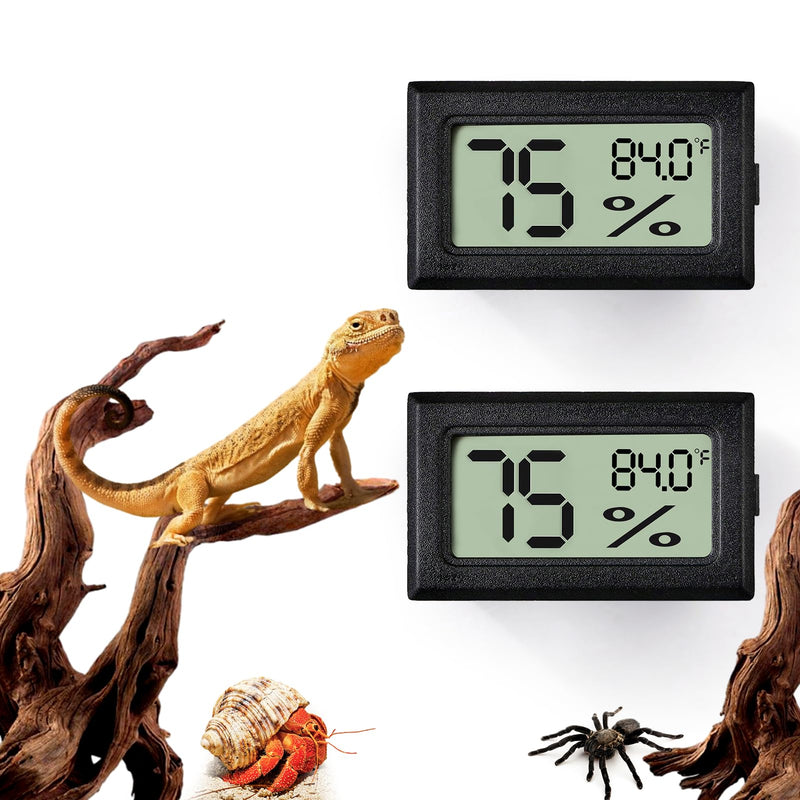 2 PCS Rectangle Reptile Thermometer and Humidity Gauge for Bearded Dragon Accessories, Reptile Tank Accessories for Jumping Spider, Leopard Gecko, Hermit Crab, Gecko, Ball Python, Lizard black,rectangle - PawsPlanet Australia
