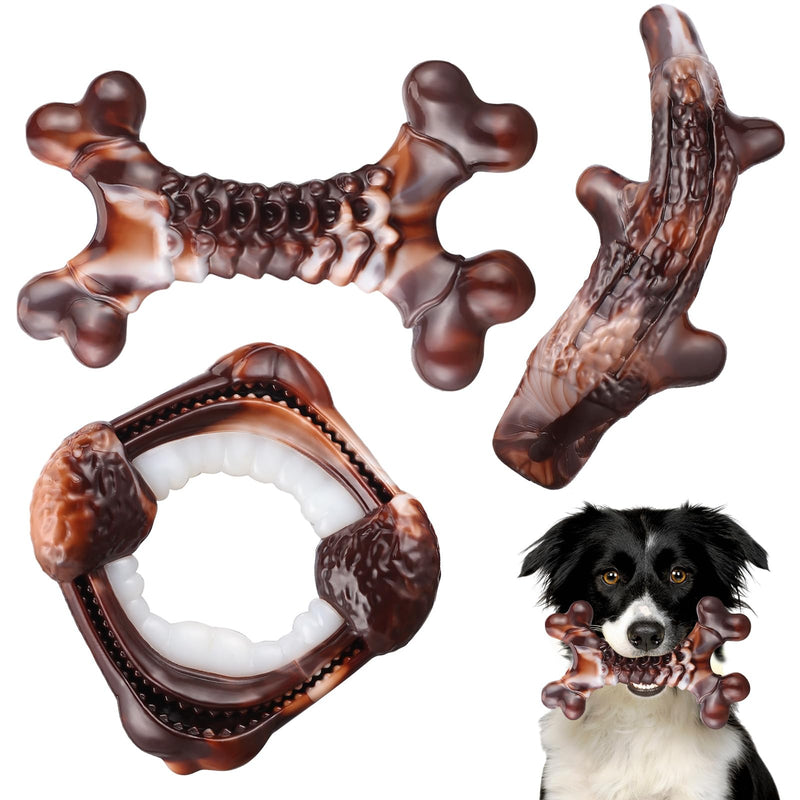 Dog Toys, 3-Pack Indestructible Dog Chew Toys for Aggressive Chewers, Nylon Durable Dog Toys for Medium Large Breed, Bacon Flavored Tough Dog Bones Chew Toys for Super Chewer Dentalbone - PawsPlanet Australia