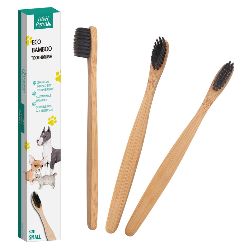 H&H Pets Bamboo Toothbrush Set for Dogs and Cats - Soft Bristles & Biodegradable Wooden Toothbrush, Puppy Supplies, Dog Brush Set, Pet Supplies Dog Grooming Kit Eco-Friendly (Size Small, 3-Count Pack) 1 Count (Pack of 3) - PawsPlanet Australia