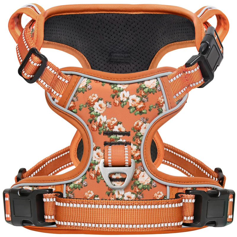 Timos Dog Harness, No Pull Dogs Harness 3 Snap Buckles Adjustable Reflective No Choke Pet Vest for Small Dog with Soft Padded Control Training Handle for Outdoor Training,Flower Orange, S Small (Pack of 1) Normal-Flower Orange - PawsPlanet Australia