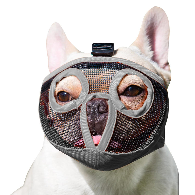 Short Snout Dog Muzzles- Bulldog Muzzle Breathable Mesh Dog Mask for Biting Chewing Training Licking Grooming (Gray, XL（Head 18.1-25") Gray XL（Head 18.1-25") - PawsPlanet Australia