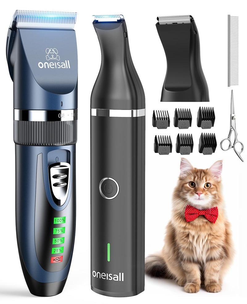 oneisall Cat Clippers for Matted Hair,2 in 1 Cat Grooming Kit,Quiet Cordless Cat Shaver and Paw Trimmer for Long Hair,Cat Hair Trimmer for Grooming, Pet Clippers for Cats - PawsPlanet Australia