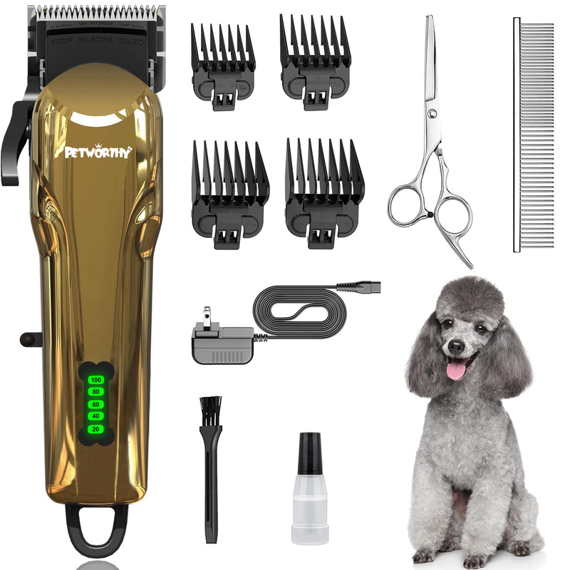 Dog Clippers for Grooming - Dog Grooming Kit for Heavy Thick Hair Coats Low Noise Dogs Shaver Clippers with Cloth Upgraded Professional Rechargeable Cordless Electric Quiet Plating Clippers Plating Gold - PawsPlanet Australia