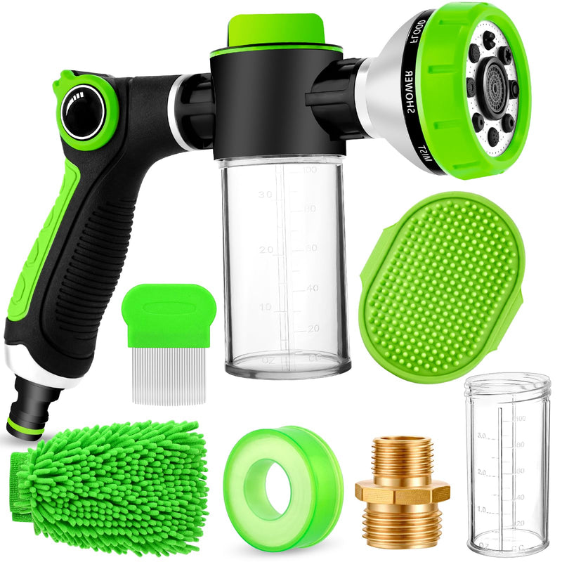2-in-1 Dog Shower Attachment for Indoor Shower Hose & Outdoor Garden Hose, 8 Sprayer Modes Pup Jet Dog Wash Hose Attachment with Soap Dispenser, Ideal for Car Wash and Pet Shower(Hose Not Include) - PawsPlanet Australia