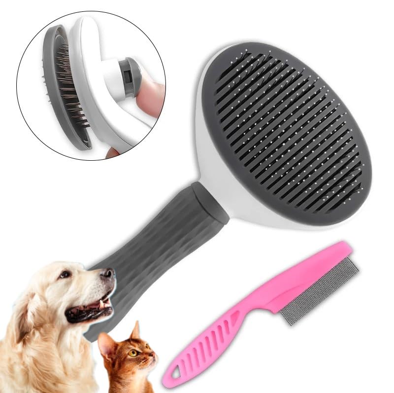 Self Cleaning Slicker Brush - Dog Cat Bunny Pet Grooming Shedding Brush - Easy to Remove Loose Undercoat - Pet Massaging Tool Suitable for Pets with Long or Short Hair… - PawsPlanet Australia
