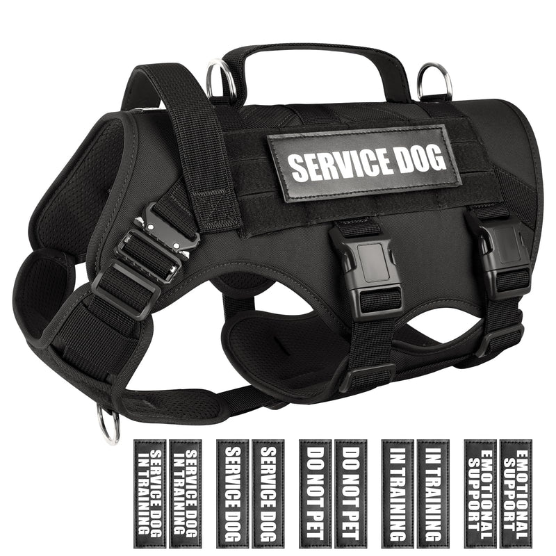 WINSEE Service Dog Vest Harness for Large Dog, Tactical Working MOLLE Vest with 10 Pet Patches, No Pull Heavy Duty Harness for Training Walking Black - PawsPlanet Australia