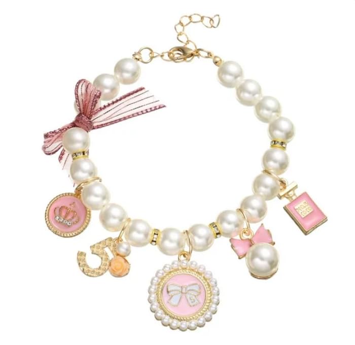 1Pc Pink Medium Dogs Pearl Collars Pet Pearl Dog Princess Bow Necklace Cute Collar Puppy Accessories Cat Jewelry Pearls Neck Strap for Dog Cat (M) Collars, Basic Dog Collars, Harnesses and Leashes - PawsPlanet Australia