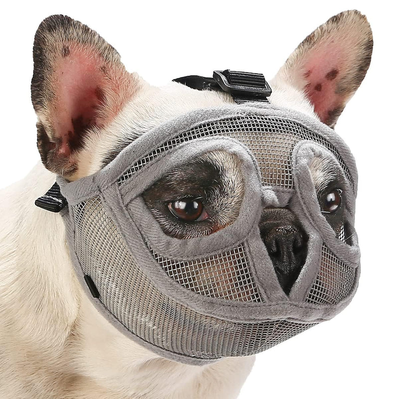 Soft Silicone Flat Faced Muzzle Size S and Grey Bulldog Muzzle Size XXS Set for Prevent Biting Chewing Licking