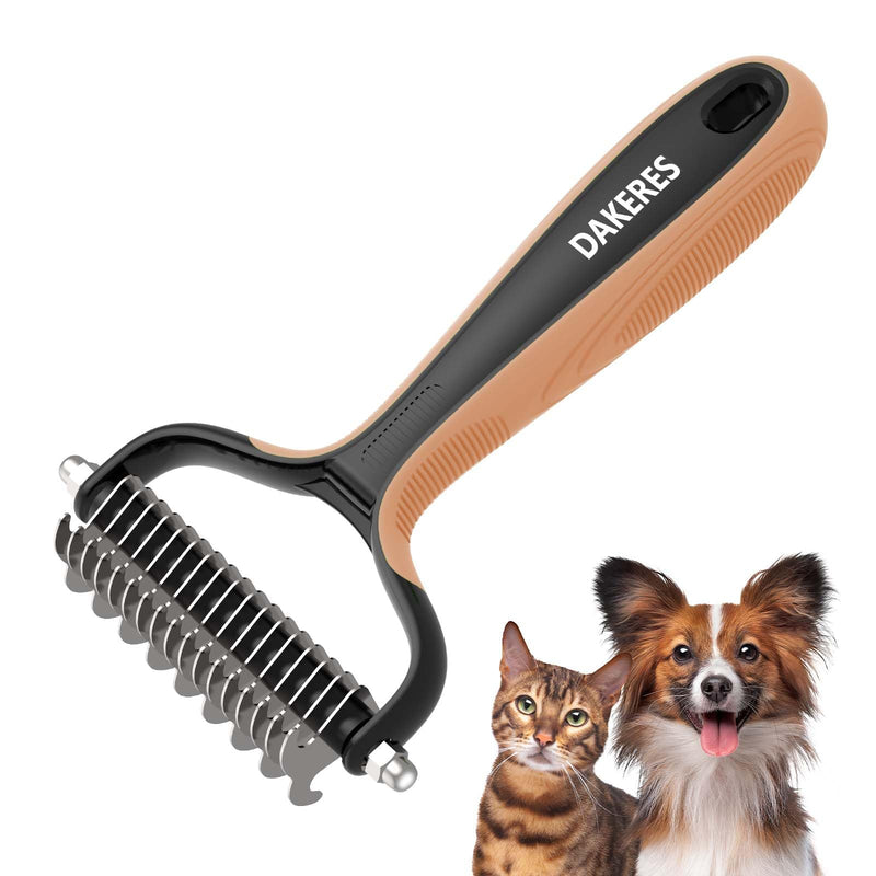 Pet Grooming Supplies - 2-in-1 Undercoat Rake and Dematting Tool for Cats/Dogs, Deshedding Brush for Long-Haired Pets, Furminator, Orange - PawsPlanet Australia