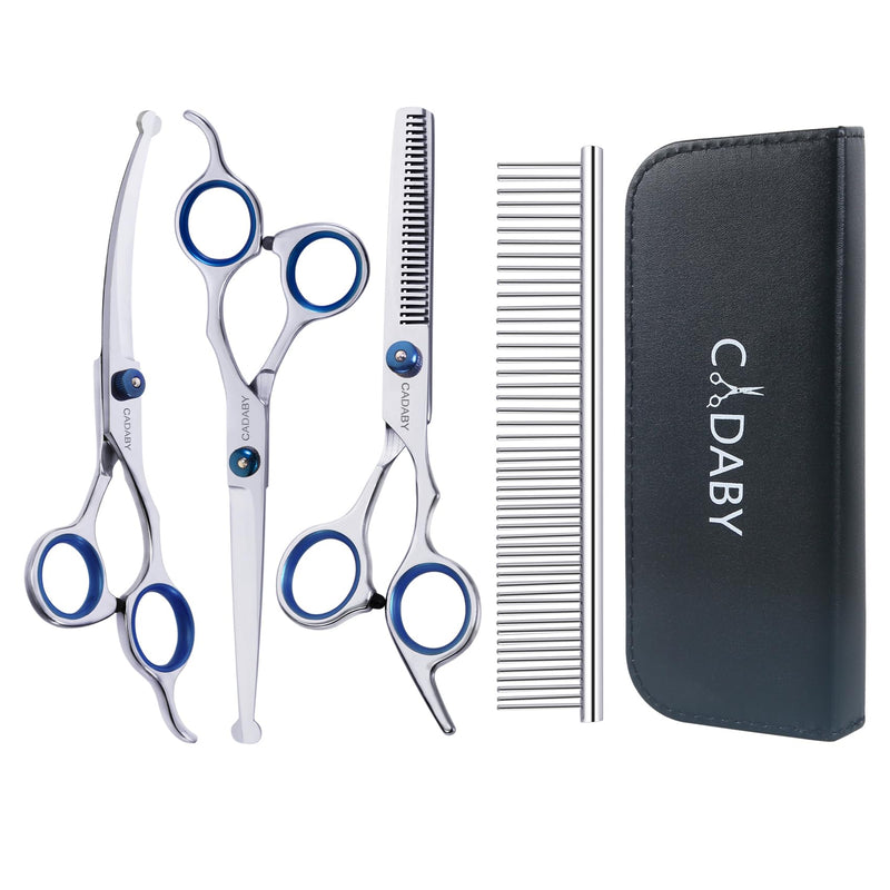 Dog Grooming Scissors with Safety Round Tips,5 in 1 Dog Grooming Scissors Kit, 4CR Stainless Steel Professional Pet Grooming Shears for Dog, Cat,Sharp and Sturdy Blue 5 in 1 - PawsPlanet Australia