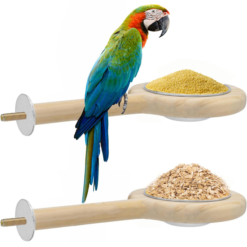 ASOCEA 2 Pack Bird Perch Feeding Cup, Bowls for Cage Wooden Perch Stand Hanging Bowls for Bird Cage Accessory Parrot Wood Perch Stand Toy for Parakeet Lovebird Cockatiel Budgie Medium - PawsPlanet Australia