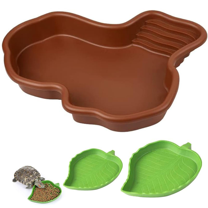 3PCS Tortoise Food Dish with Ramp Leaf Tortoise Food Water Bowls Reptile Food Water Bowls Amphibians Habitat Accessories for Horned Frogs Lizards Fit for Bath - PawsPlanet Australia