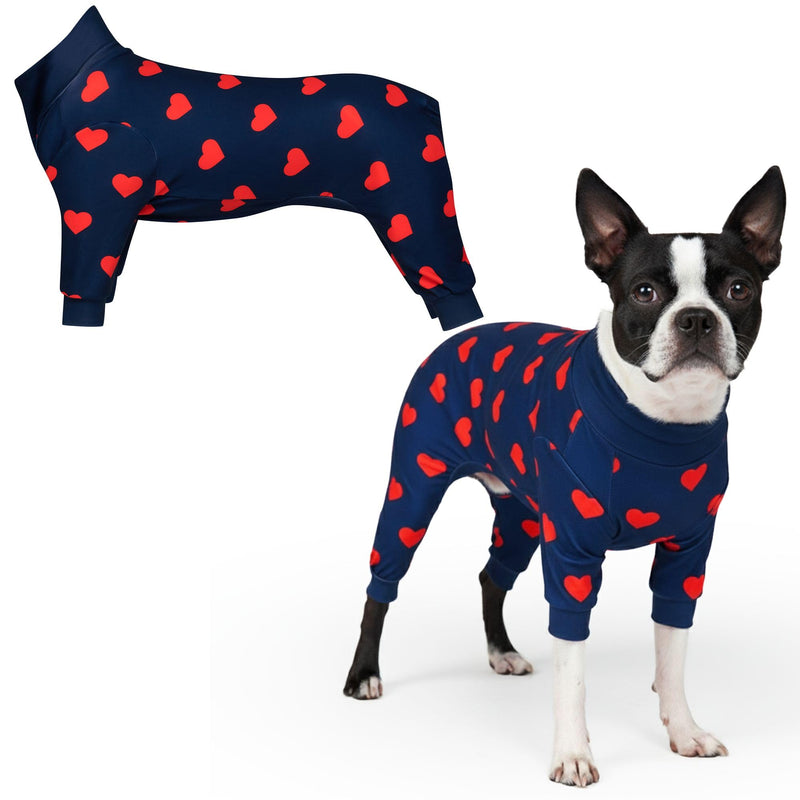 Spark Paws Dog Pajama, Dog Recovery Suit Male, Onesie, Ultra-Soft and 4-Way Stretch, for Small Medium and Large Breeds - Hearts - M M: 10-15lbs