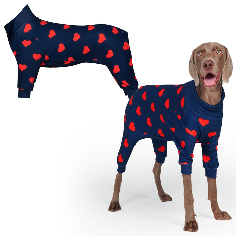 Spark Paws Dog Pajama, Dog Recovery Suit Male, Onesie, Ultra-Soft and 4-Way Stretch, for Small Medium and Large Breeds - Hearts - 2XL 2XL: 35-55lbs - PawsPlanet Australia