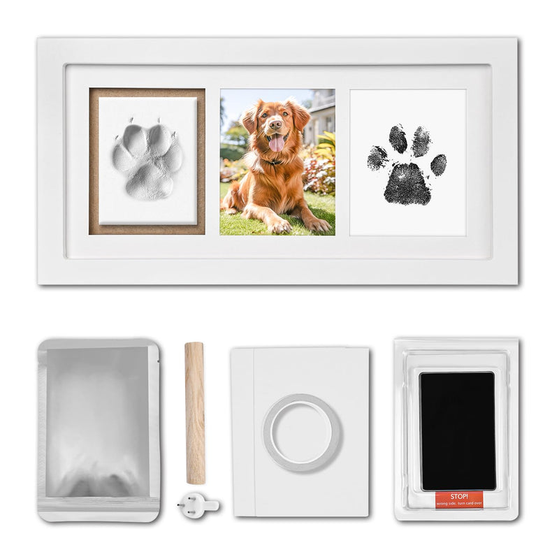 Dog Paw Print Kit Keepsake, Pet Paw Print Impression Kit with No Toxic Clay and No Mess Ink Pad, Wood Dog Memorial Picture Frame, Dog Memorial Gifts for Dog Lovers White - PawsPlanet Australia