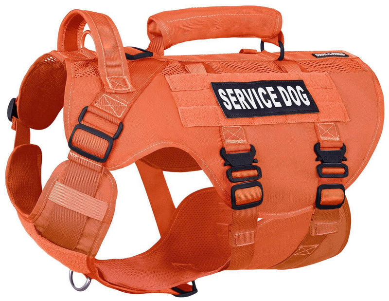 Service Dog Vest for Large Dog, Military Mesh Breathable Lift Harness with Molle Vest with 39g Metal Buckle for Training Hiking Walking Bright Orange M - PawsPlanet Australia