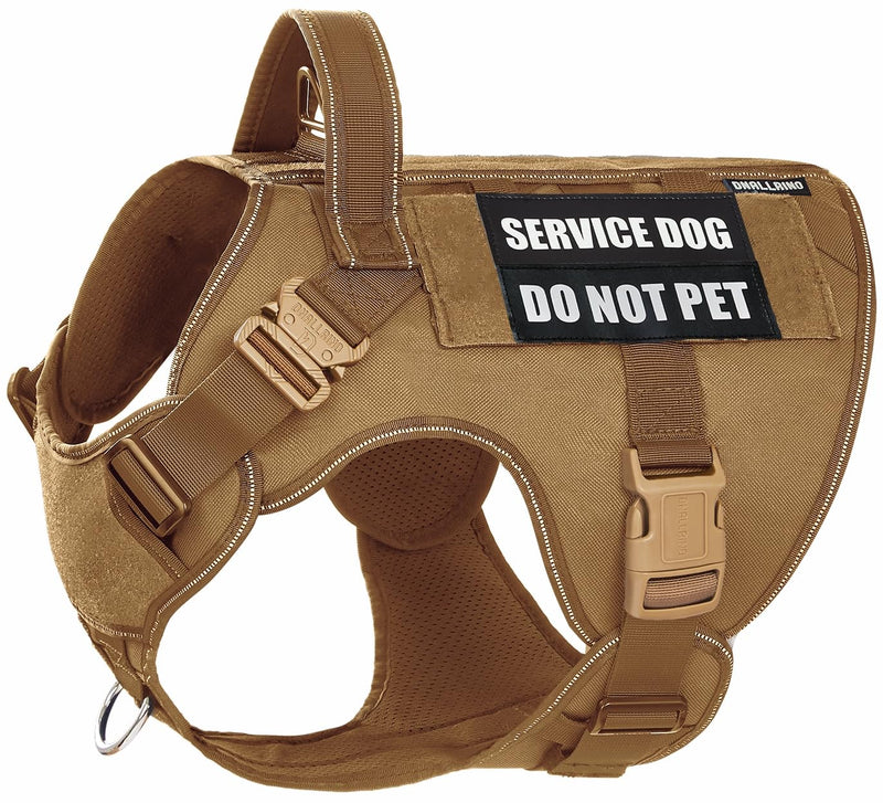 Tactical Dog Harness for Large, No Pull Adjustable Reflective MOLLE Service Dog Harness with Do Not Pet Patches, Military K9 German Shepherd Dog Vest for Training Walking Hunting Brown Army Brown L - PawsPlanet Australia