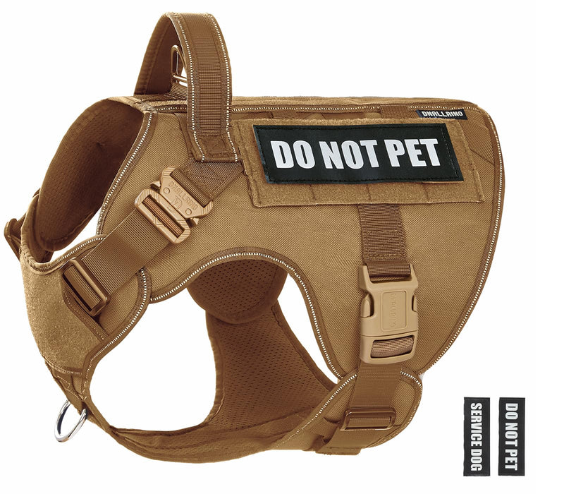 Tactical Dog Harness for Medium Large Dogs, 2X Lightweight Metal Buckle Service Dog Harness with Do Not Pet Patches, Reflective Military Dog Harness for Hiking Training Brown Army Brown S - PawsPlanet Australia