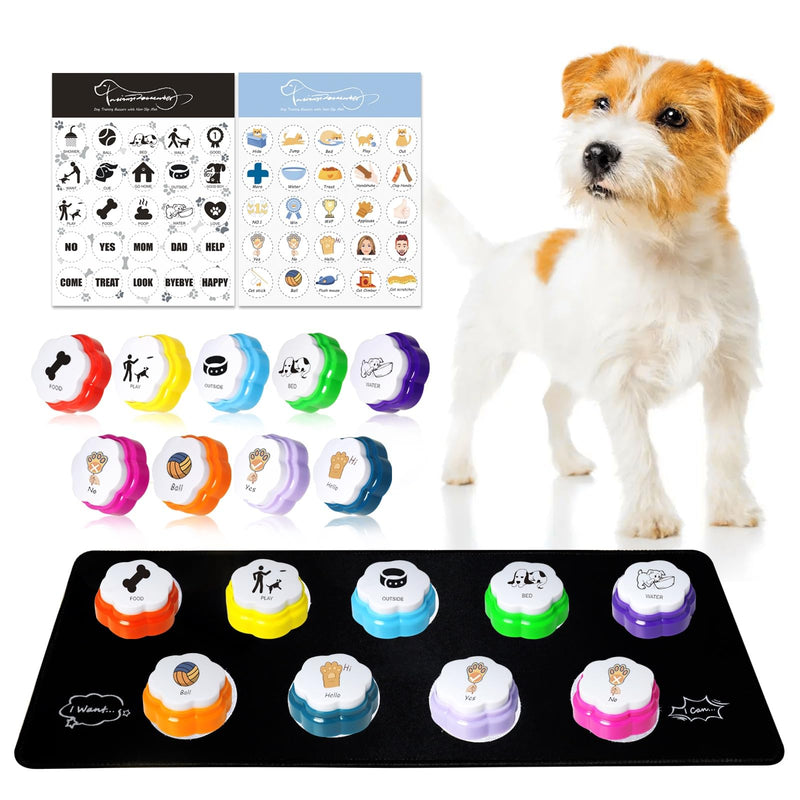 Dog Buttons for Communication, 9pcs Recordable Talking Buttons Set with Mat & Stickers, Pet Training Buttons for Dogs & Cats, Speaking Buttons - PawsPlanet Australia
