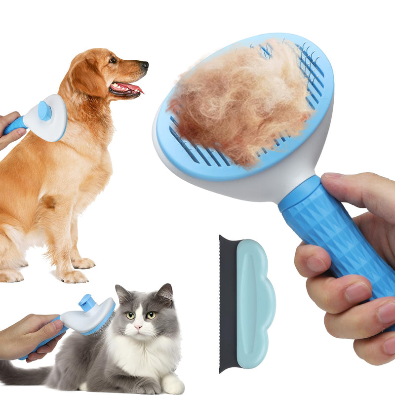Dog & Cat Hair Brush, Self Cleaning Slicker Brush for Grooming Long & Short Haired Pets, Easy to Remove Loose & Tangles Undercoat, Suitable for All Breeds & Sizes, Promote Circulation - PawsPlanet Australia