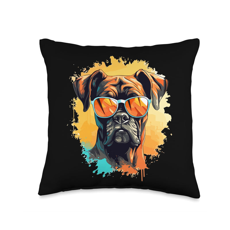 Boxer Dog Breed Pet Designs Boxer Dog Breed Pet with Sunglasses Throw Pillow, 16x16, Multicolor - PawsPlanet Australia